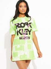 Newspaper Chain Graphic Oversized T-Shirt Dress