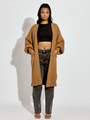 Mid Length Balloon Sleeve Knitted Cardigan