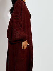 Balloon Sleeves Knitted Open Cardigan