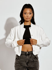 Satin Finish Cropped Bomber Jacket