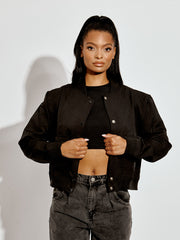 Satin Finish Cropped Bomber Jacket