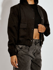 Satin Finish Cropped Bomber Jacket