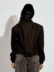 Satin Finish Cropped Bomber Jacket