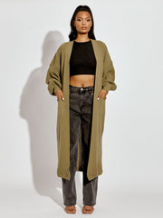 Balloon Sleeves Knitted Open Cardigan
