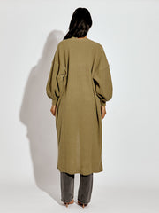 Balloon Sleeves Knitted Open Cardigan