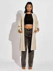 Mid Length Balloon Sleeve Knitted Cardigan