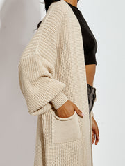 Mid Length Balloon Sleeve Knitted Cardigan