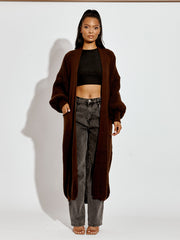 Balloon Sleeves Knitted Open Cardigan