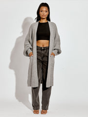 Mid Length Balloon Sleeve Knitted Cardigan