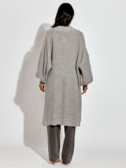 Mid Length Balloon Sleeve Knitted Cardigan