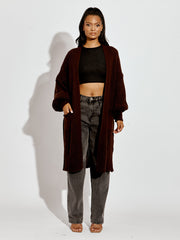 Mid Length Balloon Sleeve Knitted Cardigan