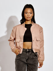 Satin Finish Cropped Bomber Jacket