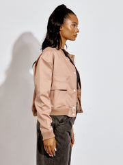 Satin Finish Cropped Bomber Jacket