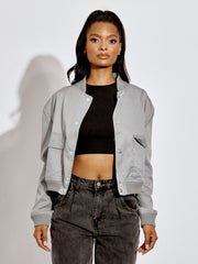 Satin Finish Cropped Bomber Jacket