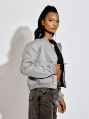 Satin Finish Cropped Bomber Jacket