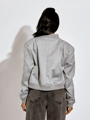 Satin Finish Cropped Bomber Jacket