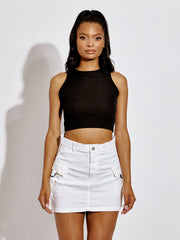Cargo Denim Skirt With D-Ring Belted Utility Pockets