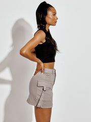 Cargo Denim Skirt With D-Ring Belted Utility Pockets