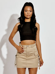 Cargo Denim Skirt With D-Ring Belted Utility Pockets