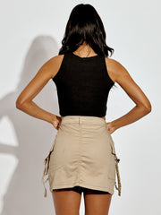 Cargo Denim Skirt With D-Ring Belted Utility Pockets