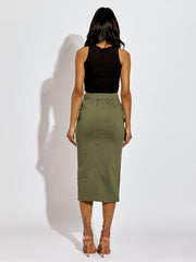Falda midi de estilo de carga con cinturón a juego