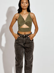 Twist Knot Cut Out Strappy Crop Top