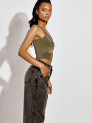 Twist Knot Cut Out Strappy Crop Top
