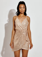 Wrap Front Sequinned Cami Dress