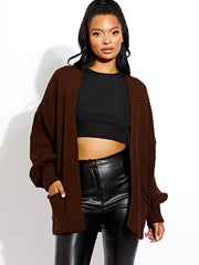 Waist Length Balloon Sleeve Knitted Cardigan
