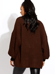 Waist Length Balloon Sleeve Knitted Cardigan