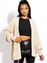 Waist Length Balloon Sleeve Knitted Cardigan