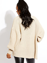 Waist Length Balloon Sleeve Knitted Cardigan