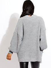 Waist Length Balloon Sleeve Knitted Cardigan