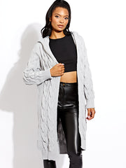 Cable Knit Detail Hooded Cardigan