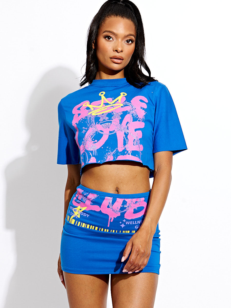 Wholesale Self Love Club Graphic Crop Top Skirt Co-ord