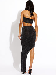 Horseshoe Detail Lurex Crop Top and Maxi Skirt Co-ord