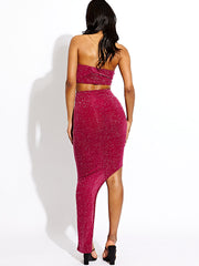 Horseshoe Detail Lurex Crop Top and Maxi Skirt Co-ord