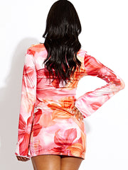 Tropical Print Kinne Knoten Frill Detail Körperkleid Kleid