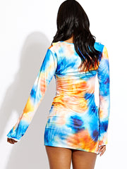 Tropical Print Kinne Knoten Frill Detail Körperkleid Kleid