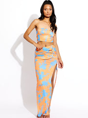 Floral Bandeau Crop Top & Twist Knot Maxi Skirt Coord