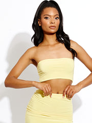 Plain Bandeau Crop Top & Midi Skirt Co-ord
