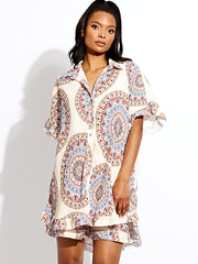 Mandala Print Plisse Detail Oversized Shirt & Shorts Co-ord