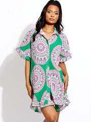 Mandala Print Plisse Detail Oversized Shirt & Shorts Co-ord