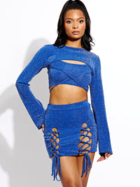 Lurex 3-teiliges Schnürrock-Co-ordte - Royal Blue