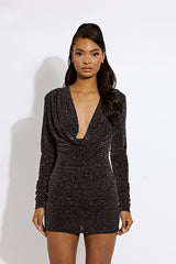 Lurex Draped Cowl Neck Slinky Dress