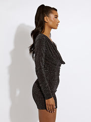 Lurex Draped Cowl Neck Slinky Dress