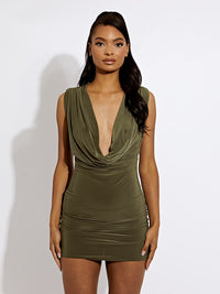 Sleeveless Cowl Neck Dress - Olive
