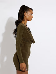 Draped Cowl Neck Slinky Dress