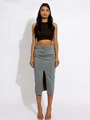 Falda midi de estilo de carga con cinturón a juego