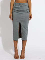 Falda midi de estilo de carga con cinturón a juego